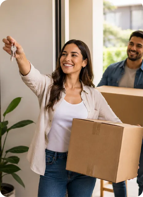 Pareja mudándose a su nuevo hogar